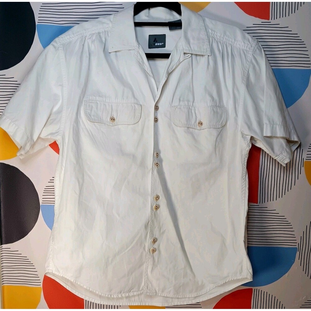 Vintage Liz Wear Leisure Button Oversize White Shirt Top Blouse Pocket Sz Small